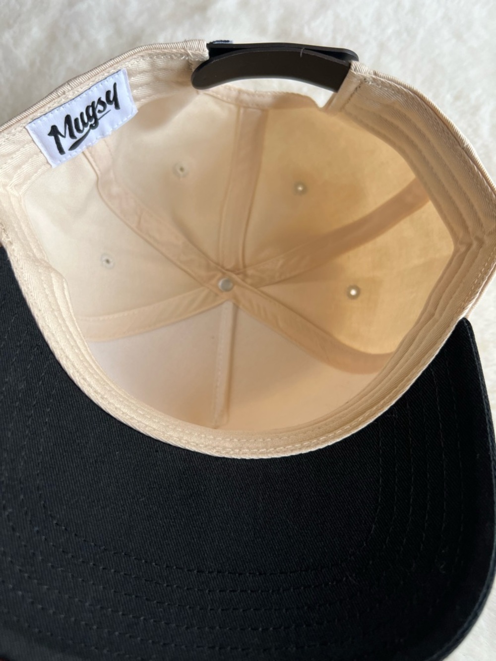 Mugsy Snapback Hat Cream Black Baseball Cap Embroidered “M” Adjustable - Picture 3 of 5